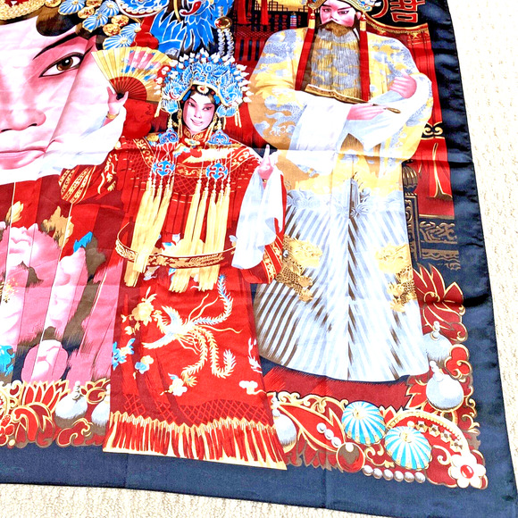 Asian Emperor Empress Scarf large silky feel square wrap modern colorful satin - Picture 5 of 8